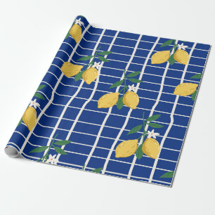 Papel De Presente Padrão de Ramo de Limão Mediterrâneo