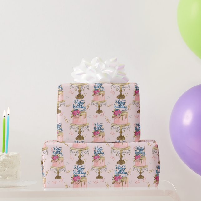 Papel De Presente Padrão de Rapariga de Aniversário (Presentes para festas)