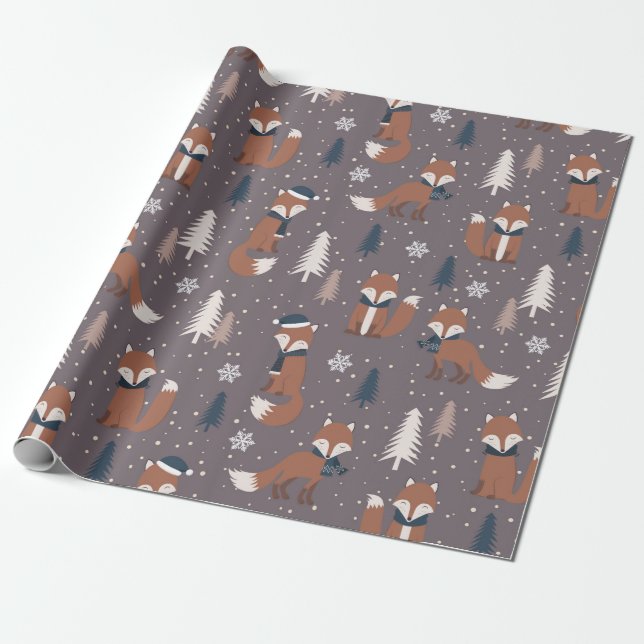 Papel De Presente Padrão de Raposa de Natal Bonito (Desenrolado)