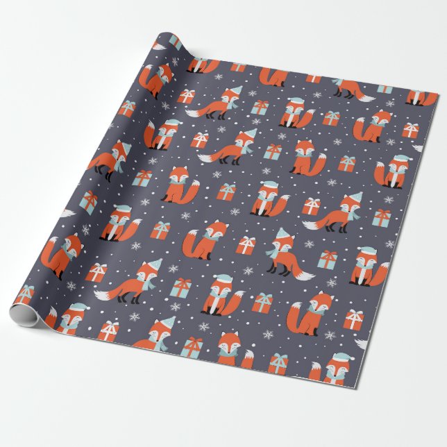 Papel De Presente Padrão de Raposa de Natal Bonito (Desenrolado)