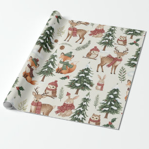 Papel De Presente Padrão de Raposa de Natal Floresta de Madeira Coel