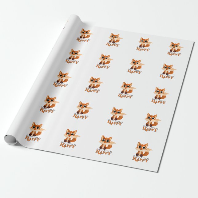 Papel De Presente Padrão de Raposa Fofa com Citação “Raposas Me Faze (Desenrolado)