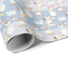 Papel De Presente Padrão de Ratos de Neve de Natal Cótea