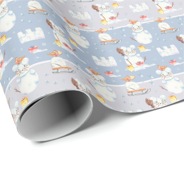Papel De Presente Padrão de Ratos de Neve de Natal Cótea (Ponta do rolo)