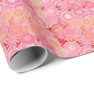 Papel De Presente Padrão de redemoinho fractal, coral, rosa e creme