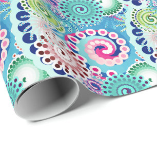 Papel De Presente Padrão de redemoinho fractal, turquesa, rosa, mult