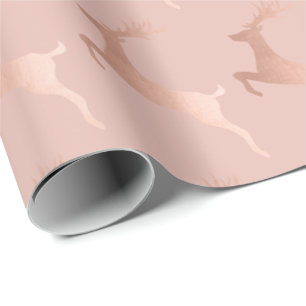 Papel De Presente Padrão de Reinador de Natal Cor-de-Rosa-Rosa-Dour