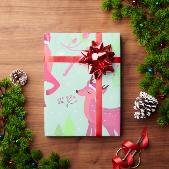 Papel De Presente Padrão de Reindeer de Natal (Presente de Natal)