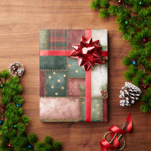 Papel De Presente Padrão de Remendo de Natal Dourado Moderno Fofo