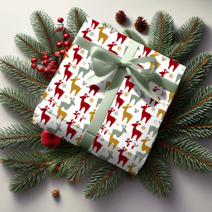 Papel De Presente Padrão de Rena de Natal Vermelho#12 ID1009