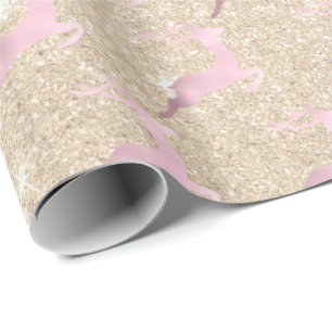 Papel De Presente Padrão de renas de Natal de ouro-rosa