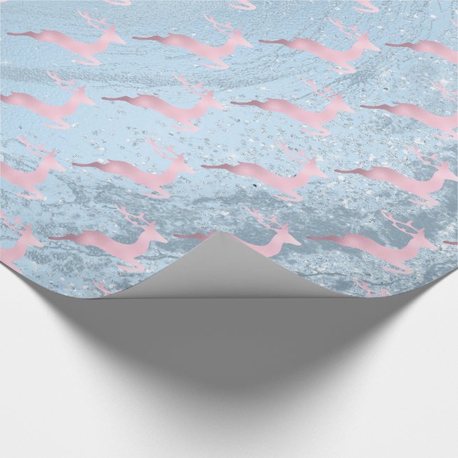 Papel De Presente Padrão de renas de Natal elegante rosa (Ponta)