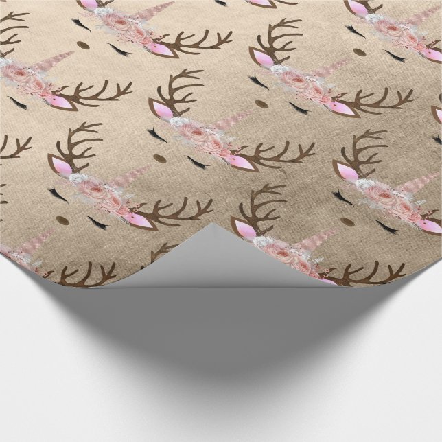 Papel De Presente padrão de renas unicórnio Pintinho de cobre rosa d (Ponta)