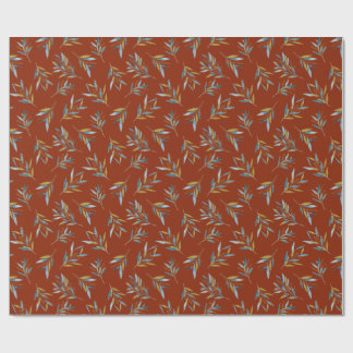 Papel De Presente Padrão de Repetição Botânica de Twigs com Dourado