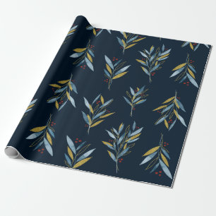 Papel De Presente Padrão de Repetição Botânica de Twigs com Dourado