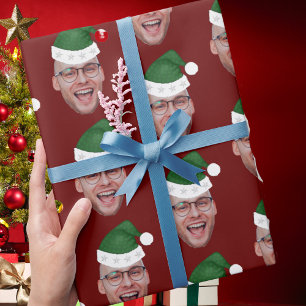 Papel De Presente Padrão de Repetição de Foto do Pai Natal Personali