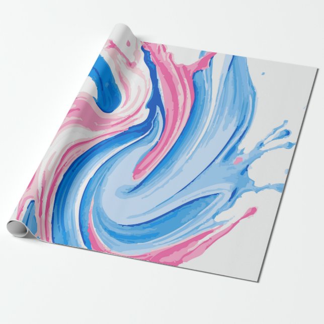 Papel De Presente Padrão de respingo de tinta rosa e azul em branco  (Desenrolado)