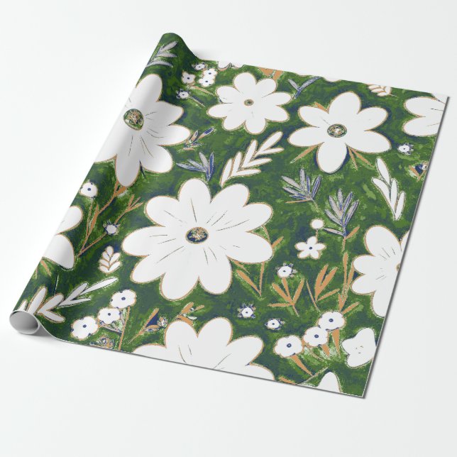 Papel De Presente Padrão de retrorreflecção branca verde profunda do (Desenrolado)