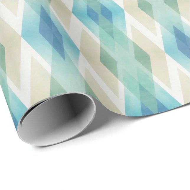 Papel De Presente Padrão de Rhombuss de Teal Branco Azul bege Verde (Ponta do rolo)