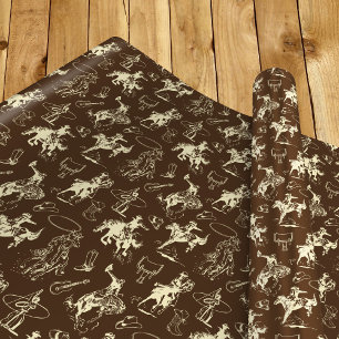 Papel De Presente Padrão de Rodeio de Cowboy Ocidental Marrom Escuro