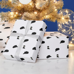 Papel De Presente Padrão de Rodeio Minimalista Negro e Branco
