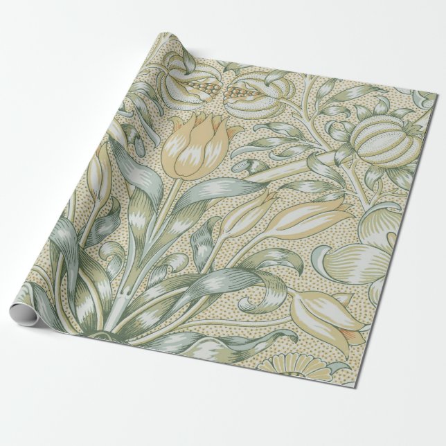 Papel De Presente Padrão de Romã Antiga William Morris Lírio (Desenrolado)
