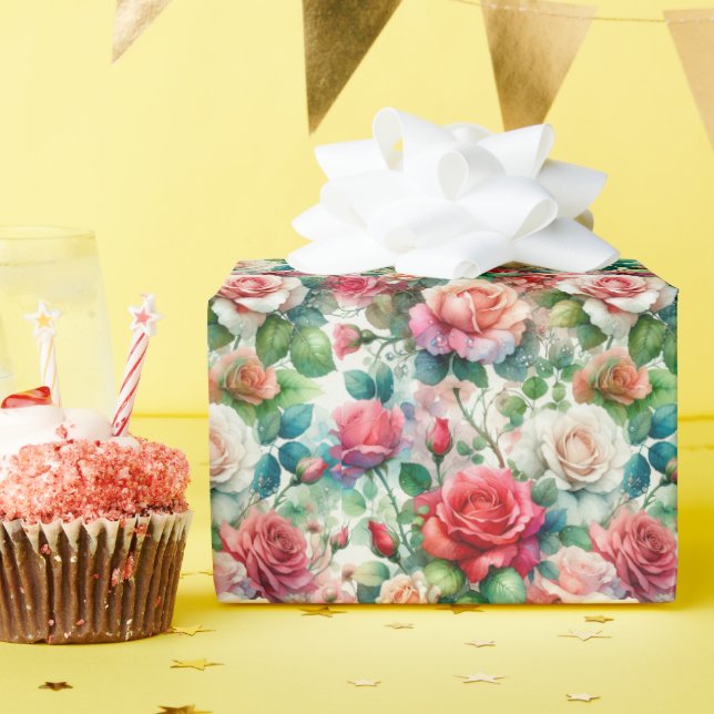 Papel De Presente Padrão de Rosa Caprichosa (Festa de aniversário)