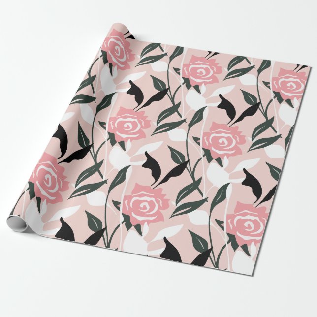 Papel De Presente Padrão de rosa cor-de-rosa (Desenrolado)