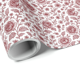 Papel De Presente Padrão de Rosa da Vintage Vermelha Escura