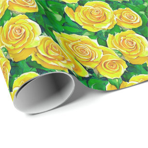 Papel De Presente Padrão de Rosa de Aquarela Amarela