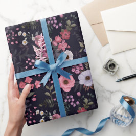 Papel De Presente Padrão De Rosa De Verão Em Preto