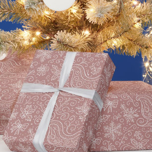 Papel De Presente Padrão de rosa Dourado Doodle Christmas Sleigh