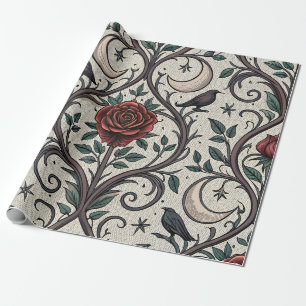 Papel De Presente Padrão de Rosa Gótica Escura (1)