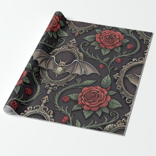 Papel De Presente Padrão de Rosa Gótica Escura (4)