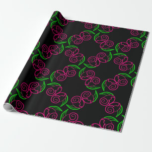 Papel De Presente Padrão de Rosa Rosa Quente Duplo