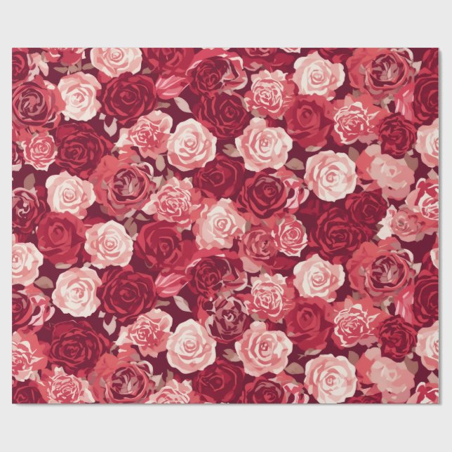 Papel De Presente Padrão de Rosa Sem Costura Carmesim e Rosado (Aberto)