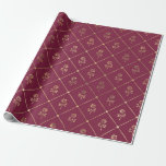 Papel De Presente Padrão de rosa vintage Paris burgundy e roxo<br><div class="desc">Papel de embrulho com padrão de rosas vermelhas burgundy e douradas vintage de Paris.</div>
