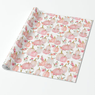 Papel De Presente Padrão de Rosas de Abóbora Rosa de Pastel de Aquar