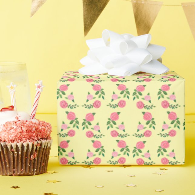 Papel De Presente Padrão de Rosas de Chá Floral Fofo Feminino Doce  (Festa de aniversário)