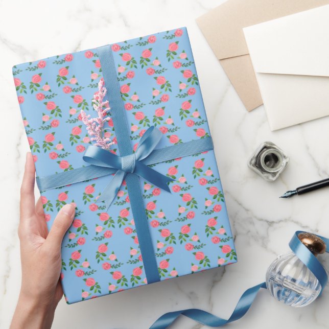 Papel De Presente Padrão de Rosas de Chá Fofo Floral Feminino Doce  (Presentear)