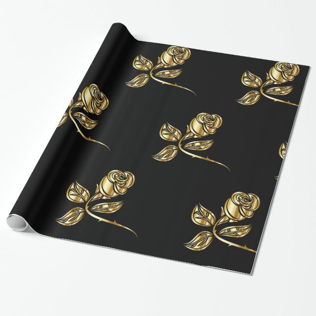 Papel De Presente Padrão de Rosas do ouro (Desenrolado)