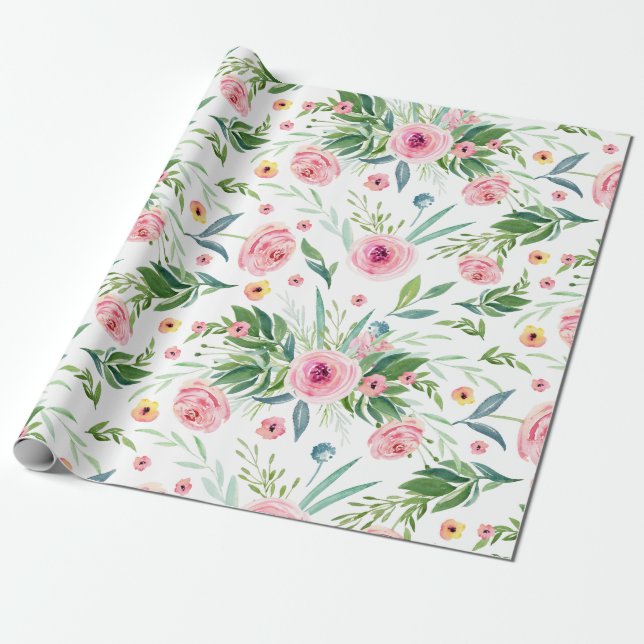 Papel De Presente Padrão de Rosas Florais (Desenrolado)