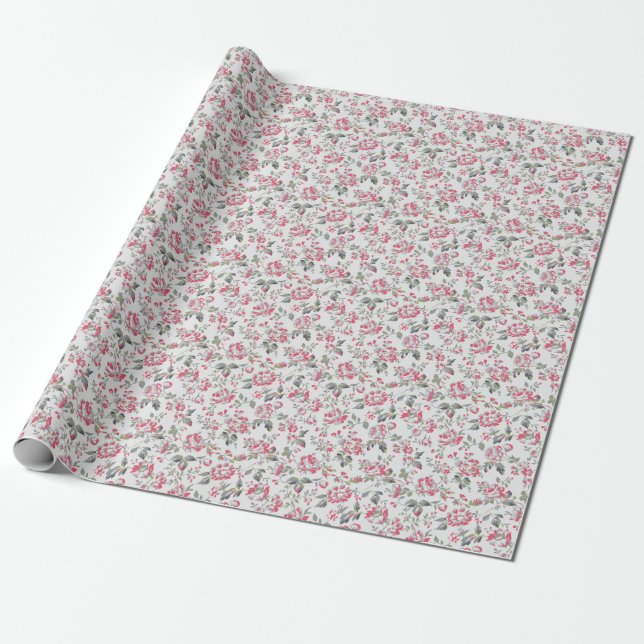 Papel De Presente Padrão de Rosas Florais do chique (Desenrolado)