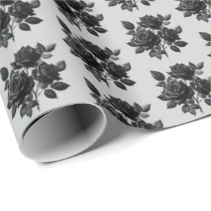 Papel De Presente Padrão de rosas góticas pretas em azulejos legais