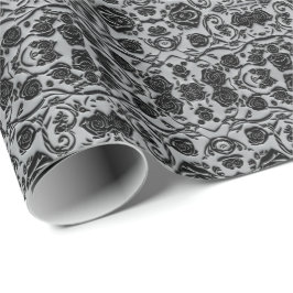 Papel De Presente Padrão de Rosas Negros de Cachorro Gótico