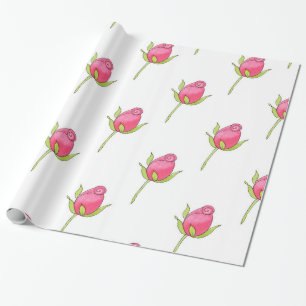Papel De Presente Padrão de Rosebud de Aquarela Rosa