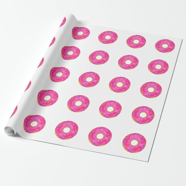 Papel De Presente Padrão de Rosquinha branca e cor-de-rosa (Desenrolado)