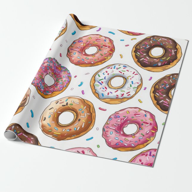 Papel De Presente Padrão de Rosquinha doce e colorida (Desenrolado)