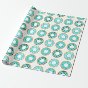 Papel De Presente Padrão de Rosquinhas Azul Associado