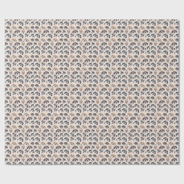 Papel De Presente Padrão de Rosto de Cachorrinho Fofo Design para Cr (Aberto)
